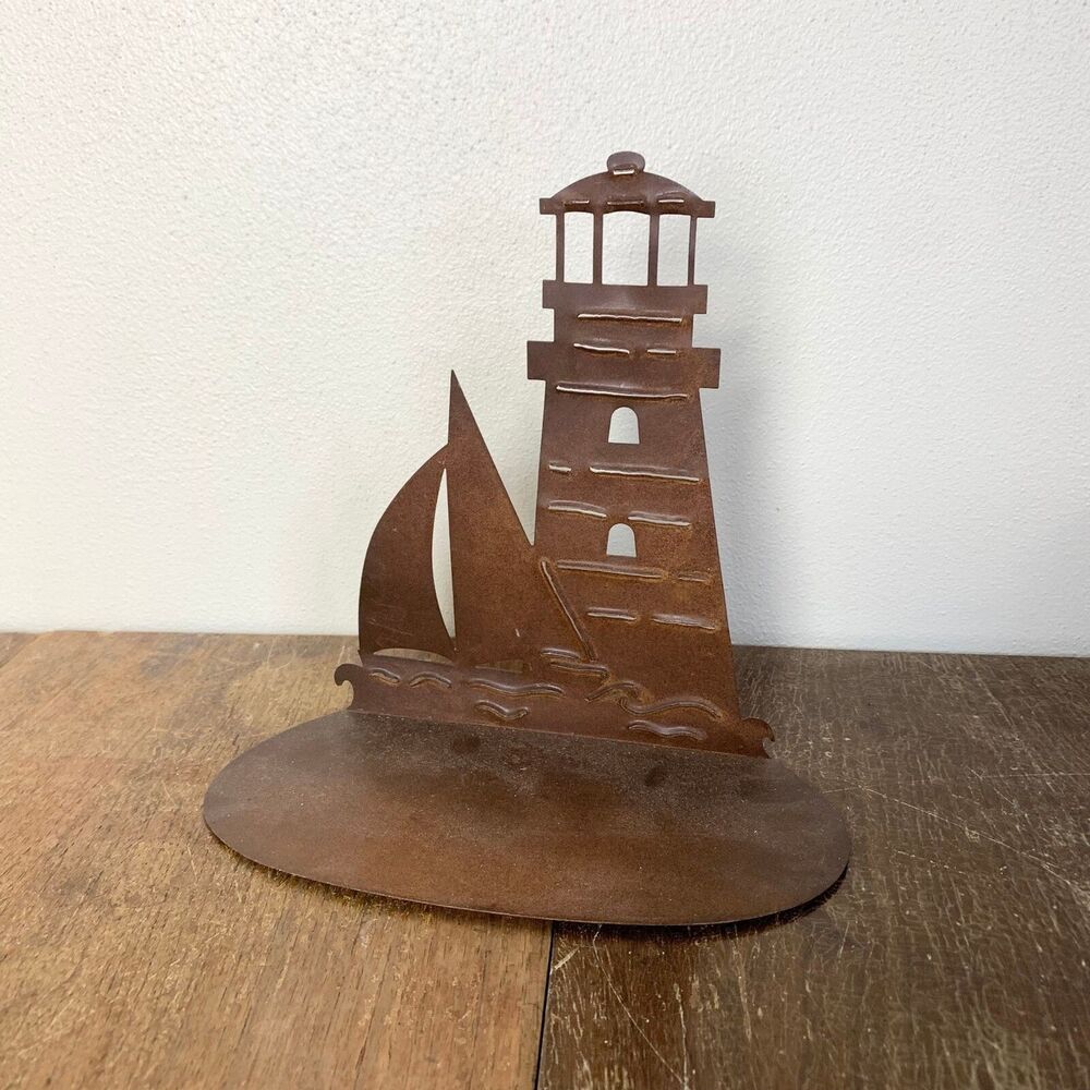 Lighthouse Sailboat lightweight distressed patina metal‎ shelf decor